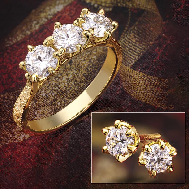 Star Power Moissanite 3-Stone Ring and Stud Earrings